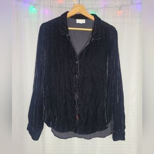 Bella Dahl Velvet Silk Blend Button Down Shirt Large Black Quiet Luxury